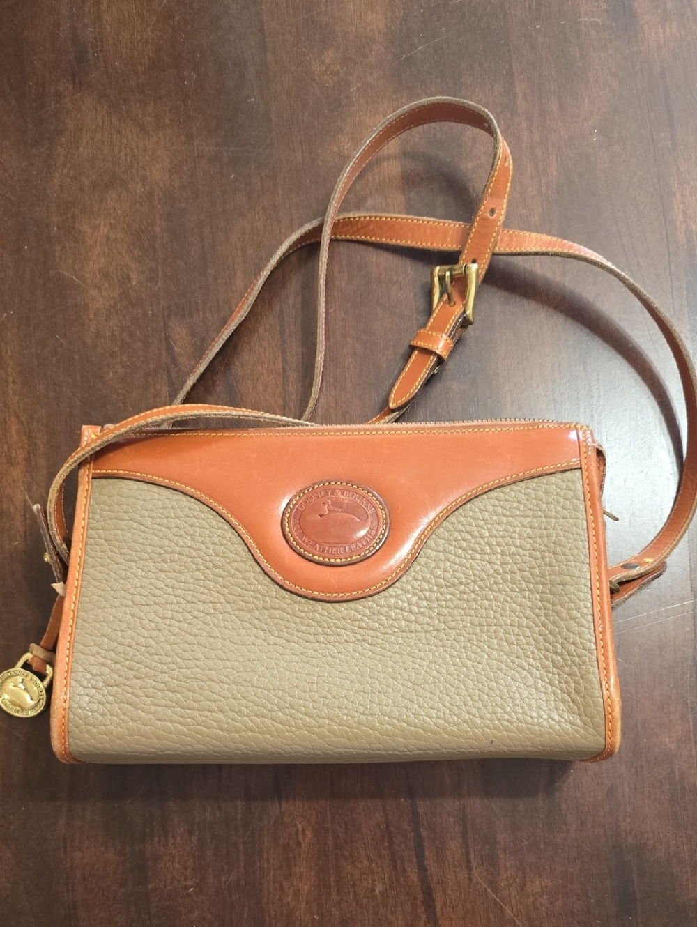 Dooney & Bourke Leather Crossbody Bag in Taupe and Cognac